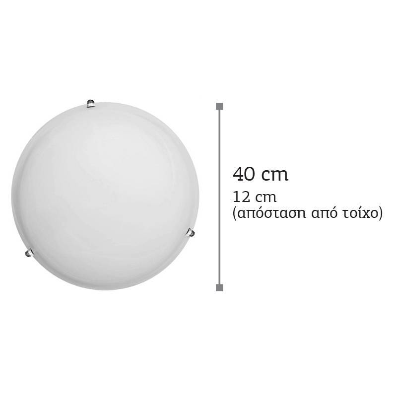 Πλαφονιέρα οροφής από χρώμιο μέταλλο και λευκό γυαλί 2XE27 D:40cm (42154-Α)